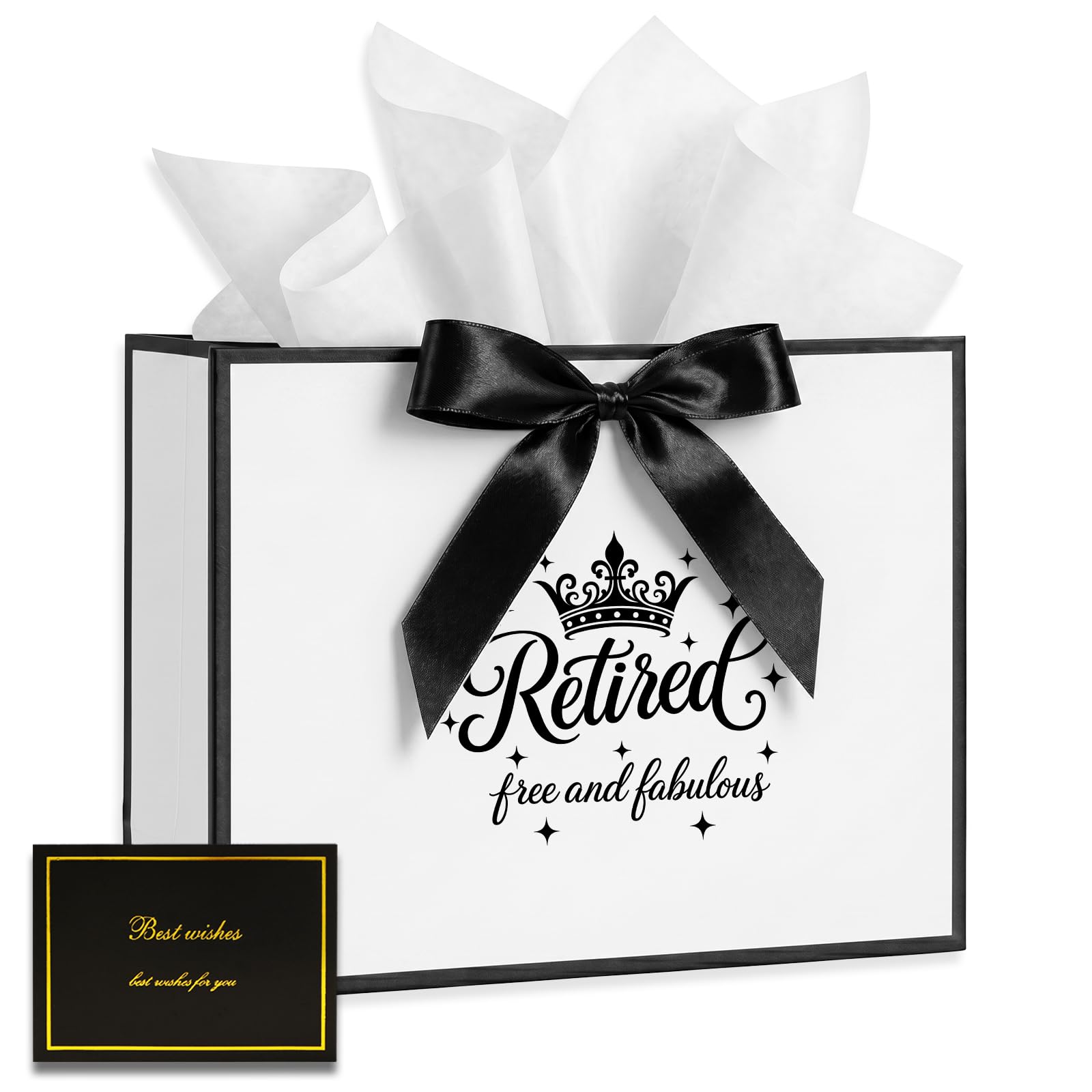 Bliceon Retirement Gift Bag with Wrapping Paper and Card, 11inch White Leaving Gift Bag for Women, Farewell Gifts Wrap Bags for Retirement Celebrations, Best Friend, Sister, Mum, Wife, Colleagues