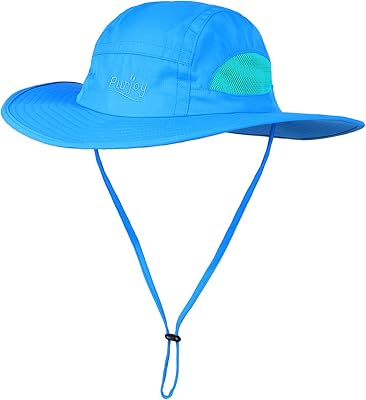Purjoy Sun Hat for Men&Women,Breathable Wide Brim Beach Cap with Adjustable Drawstring,Perfect for Hiking,Fishing,Boating (Style1-Blue)