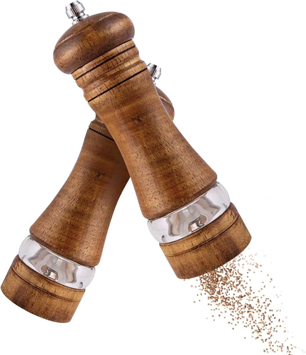 2 Pièces Moulin a Poivre Bois, Broyeur en Céramique Réglable, Manuel Moulins a Sel Épices Grosseur Réglable, Salieres et Poivrieres pour Sel de Mer, Piment, Accessoire de Cuisine Raffiné