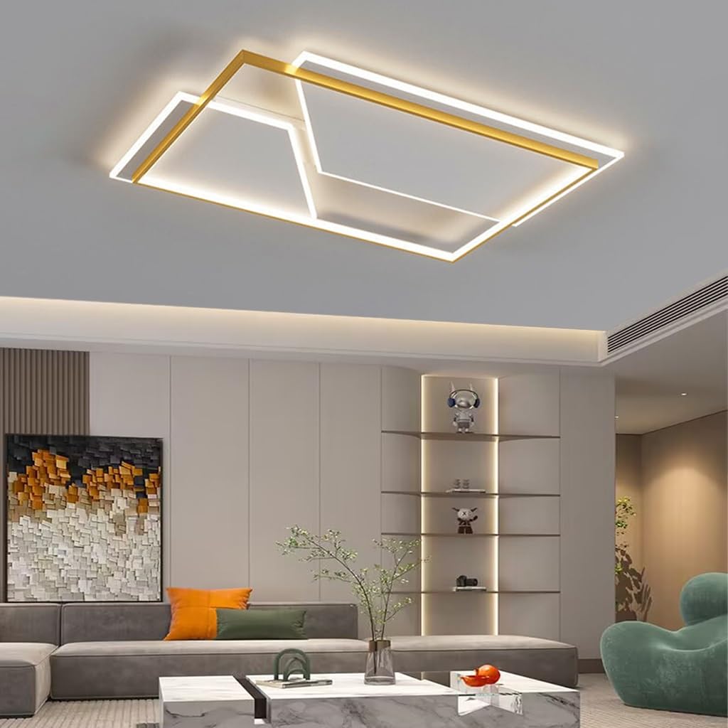 LYSDjia Modern LED Ceiling lamp with Remote Control Geometric Chic and Creative Ceiling lamp 98W Golden Metal recessed Ceiling Light Hotel Bedroom Study Kitchen Living Room Office dimmable Lighting (
