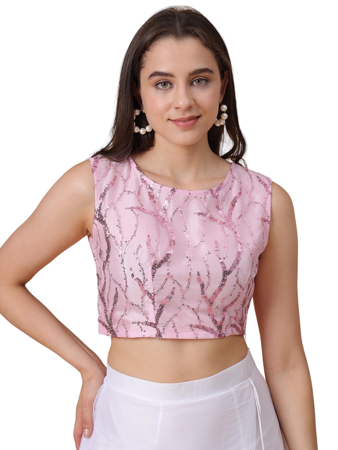 Frolic Rolic Lavender Net Sequins Embellished Blouse-image-30