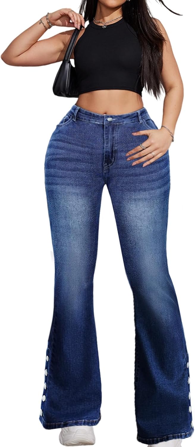 Cuyulitcik Embroidered Jeans Women Plus Size Jeans High Waisted Jean for Women Plus Size Jean Stretchy Bootcut - Image 2