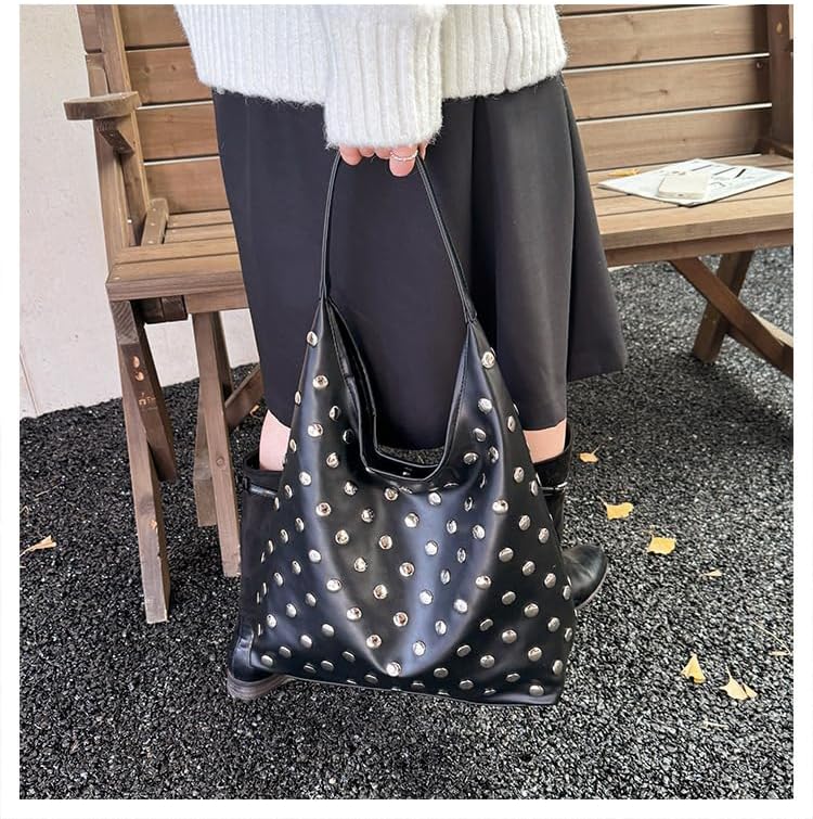 Geelyda Tote Bag for Women Studded Hobo Bag Soft Vegan Leather Shoulder Handbag Large Slouchy Purses - Image 2