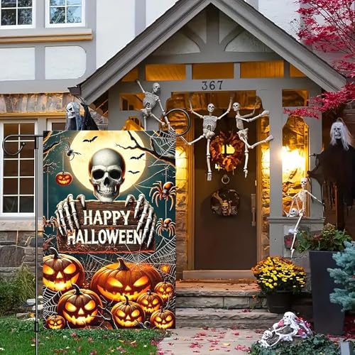 abzdfty Halloween Garden Flag 12x18 Inch Double Sided Pumpkin Skeleton Garden Flag Halloween Decorative Yard Flag for Outside, Patio, Porch and Lawn - image 7