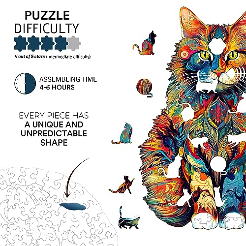 Rompecabezas de madera para adultos Jigfoxy, rompecabezas de gato con forma de animal única, rompecabezas de ingenio desafiante, regalos navideños y de Acción de Gracias para amigos y familia (16.5 x 13.2 pulgadas, 300 piezas) miniatura 2