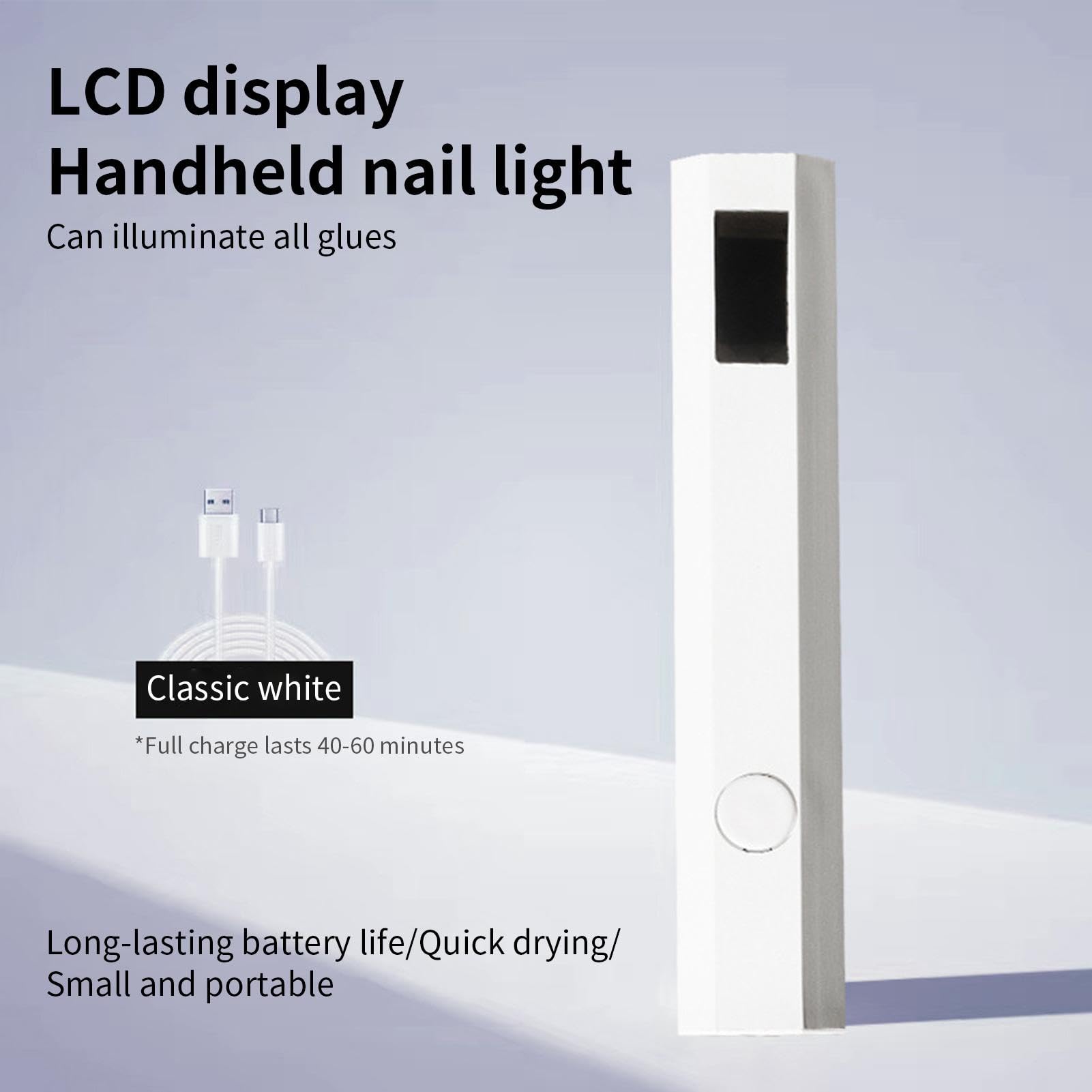 Luce UV portatile per unghie in gel, lampada UV ricaricabile per unghie, display a LED, con di ricarica di tipo C, torcia LED per nail art da donna (bianco)