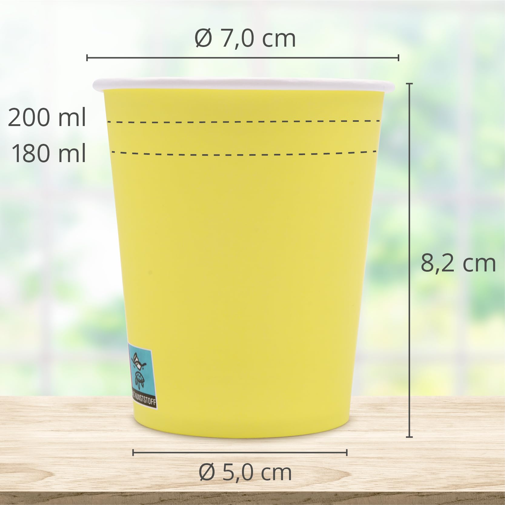 Wellsamed Wellsacup 100 papieren bekers 180 ml sprinkles geel-groen, terrazzo, geschikt voor warme en koude dranken, coffee to go, party, kinderverjaardag