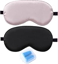 2 Pieces Silk Eye Mask and 1 Pair Ear Plugs, Adjustable Sleep Mask, Soft Eye Mask, Sound Isolated Silicone Ear Plugs