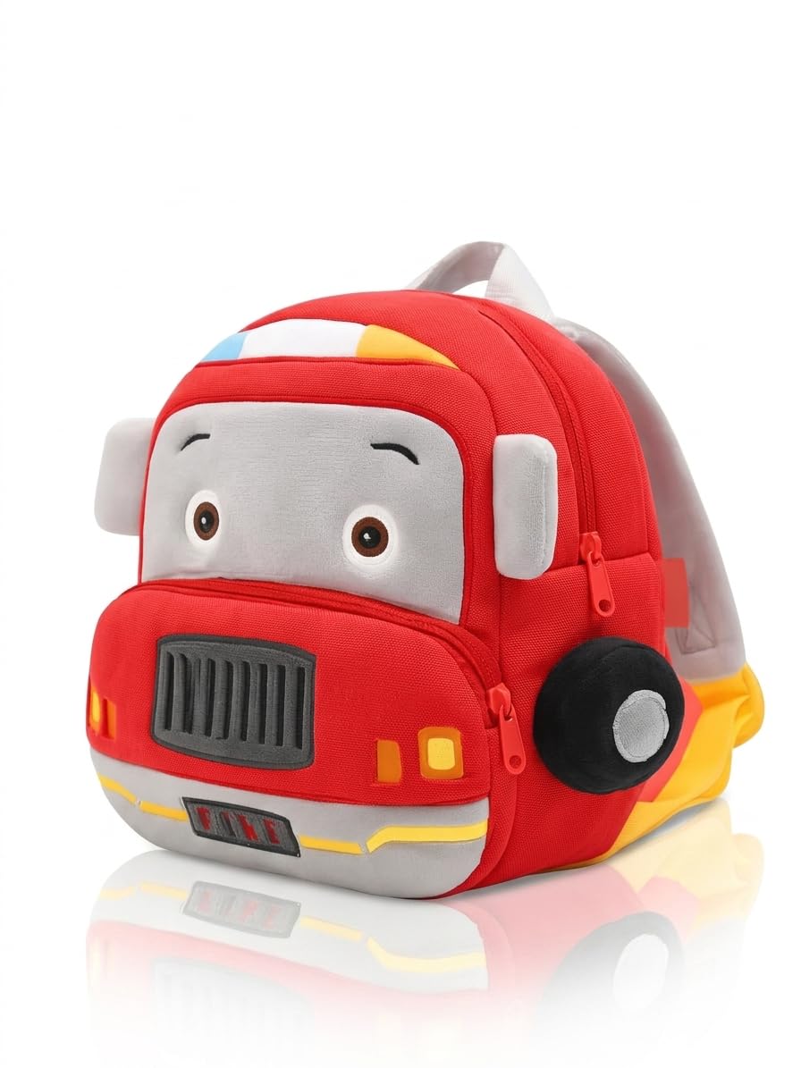 staryans Kids Cartoon Fire Truck Backpack for Toddlers | Cute Plush Red School Bag for Nursery, Playschool & Kindergarten Boys and Girls-picture-47
