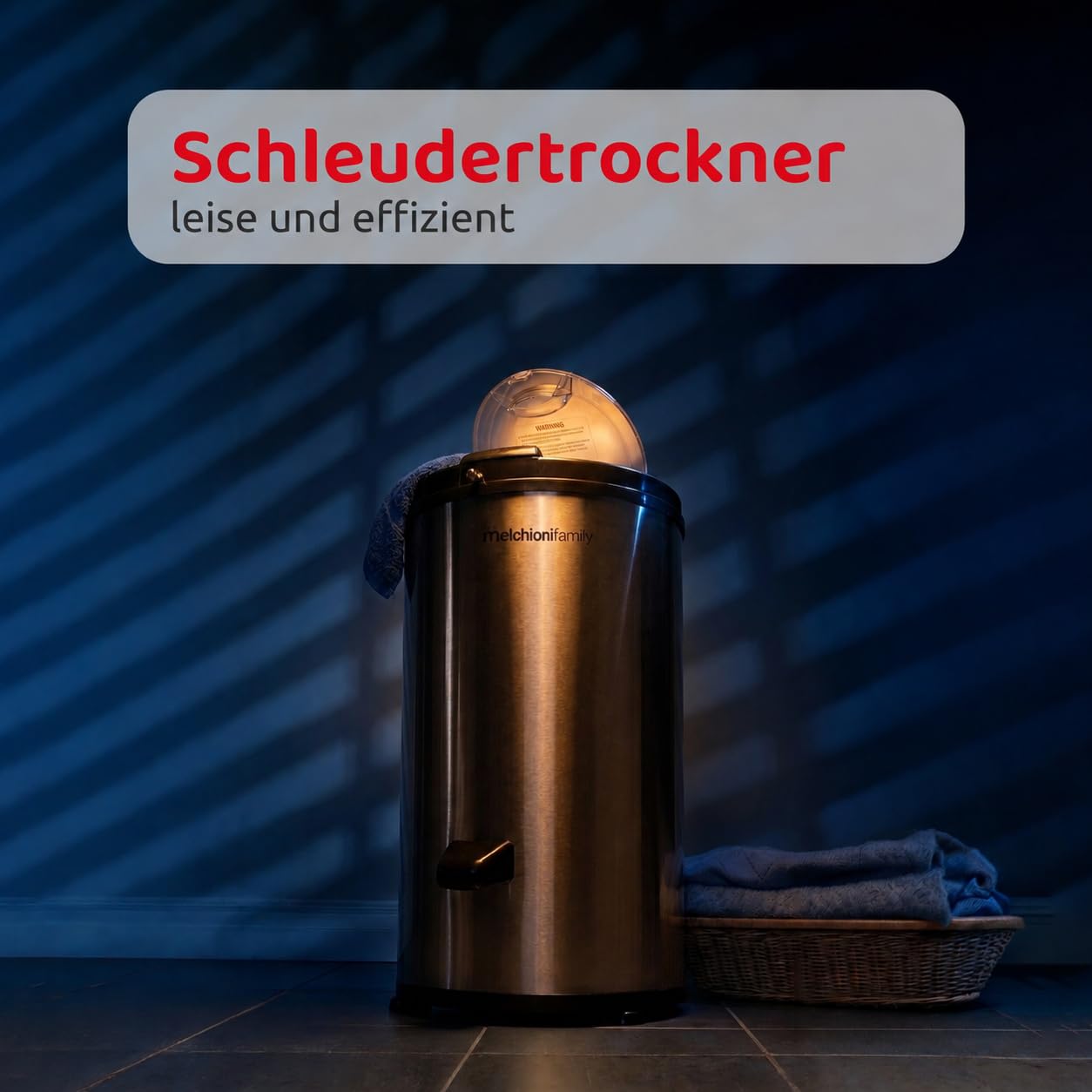 Melchioni Family Vertigo Wäscheschleuder 3200 U/min, Wäschetrockner mit Außenmaterial aus Edelstahl, Tragbarer Wäschetrockner Fassungsvermögen 6 kg