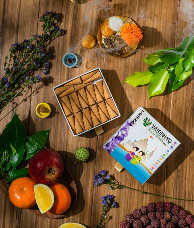 Vaidibhyo® Luxury Lavender Incense Cones - 40 Pcs | Herbal | Calming Lavender Scent | Great for Stress Relief | Eco-Friendly Packaging | Free Stand Inside (B0DG35GHDB) Amazon Price History, Amazon Price Tracker