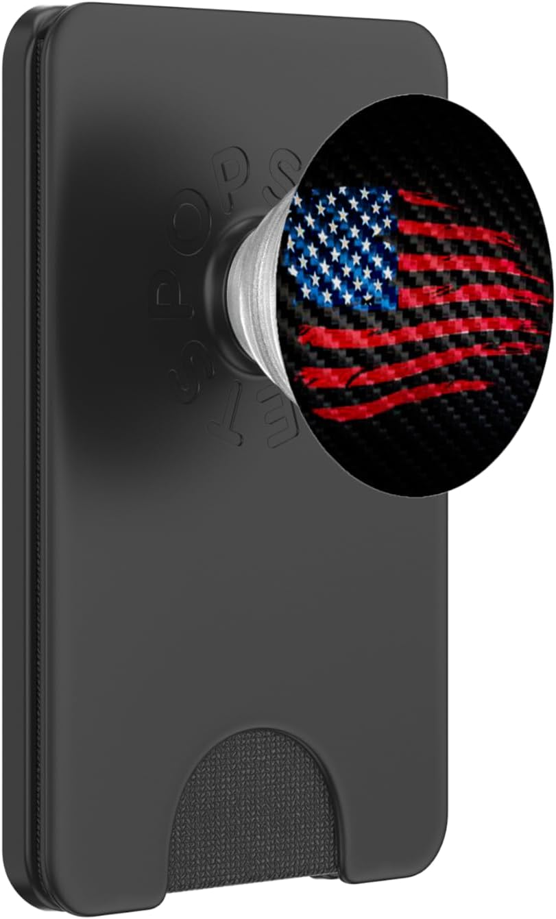 Cool USA Flag Red White Blue Patriotic Design on Black PopSockets PopWallet for MagSafe