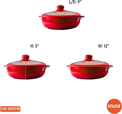 Miniatura 8 de IMUSA Caldero antiadherente de cerámica roja de 32 cuartos de galón horno holandés con borde de silicona y tapa de vidrio