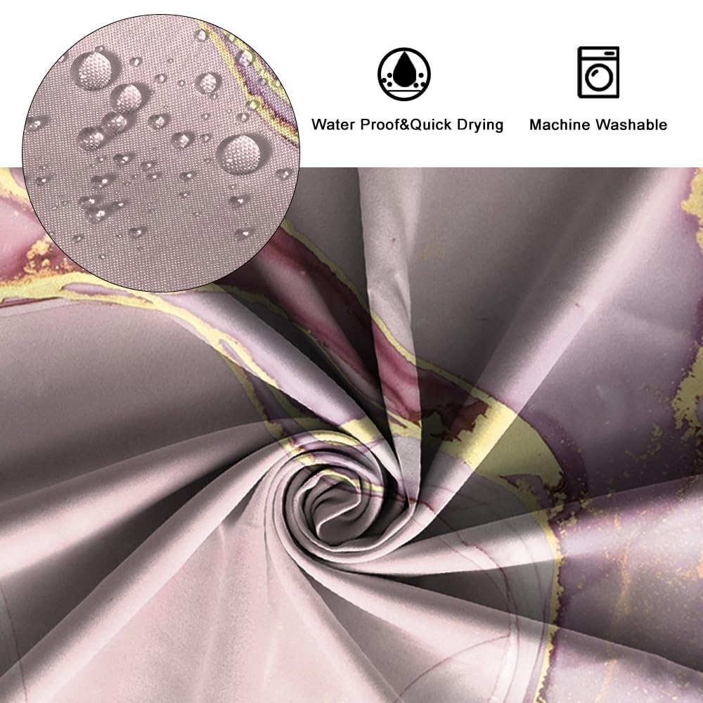 SDOTPMT 105x160cm Marble Shower Curtain Mixed Pink Purple Luxury Texture Golden Powder Bath Curtain Abstract Smooth Swirl Bathtub Curtain for Bathroom Fabric Polyester Waterproof with Hooks - Image 4