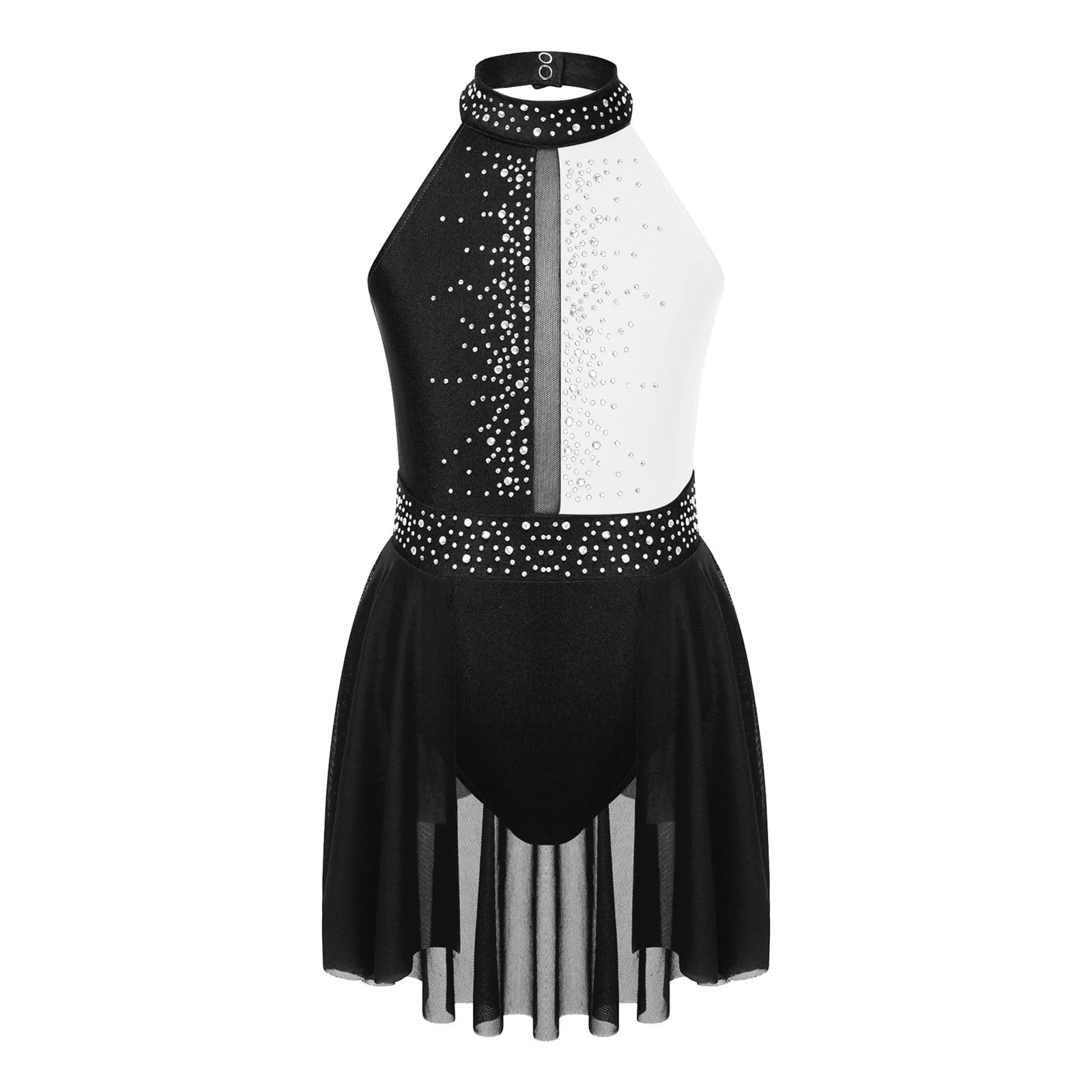 Vestido de Patinaje Artístico Vestido de malla de ballet y gimnasia for niñas, sin mangas, con diamantes de imitación y cuello alto, for patinaje artístico, bailarina, disfraz de escenario