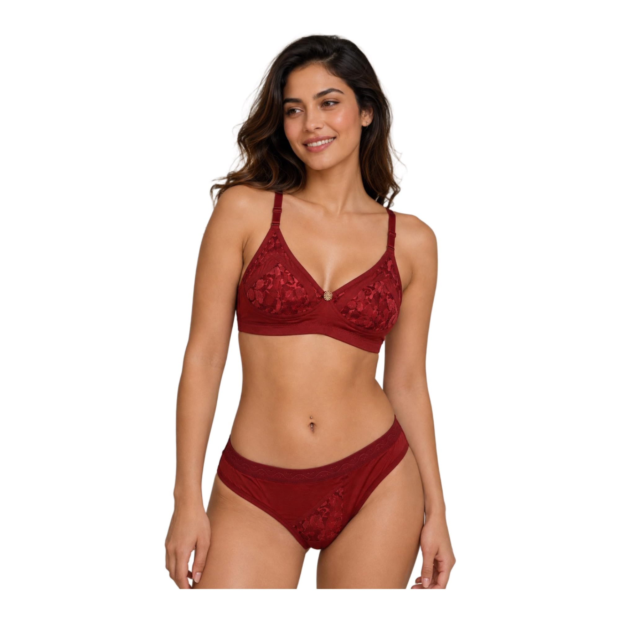 Wine Red Cotton Bra Painty Set-image-47