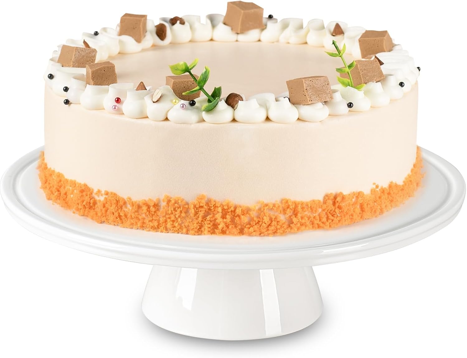 12.5" Cake Stand, Cake Stand for Party, Round Dessert Stand, 2 in 1 Ceramic Cake Holder, Cake Plate with Dessert Display, Cheese Board, White Cupcake Stand for Kitchen, Party, Birthday