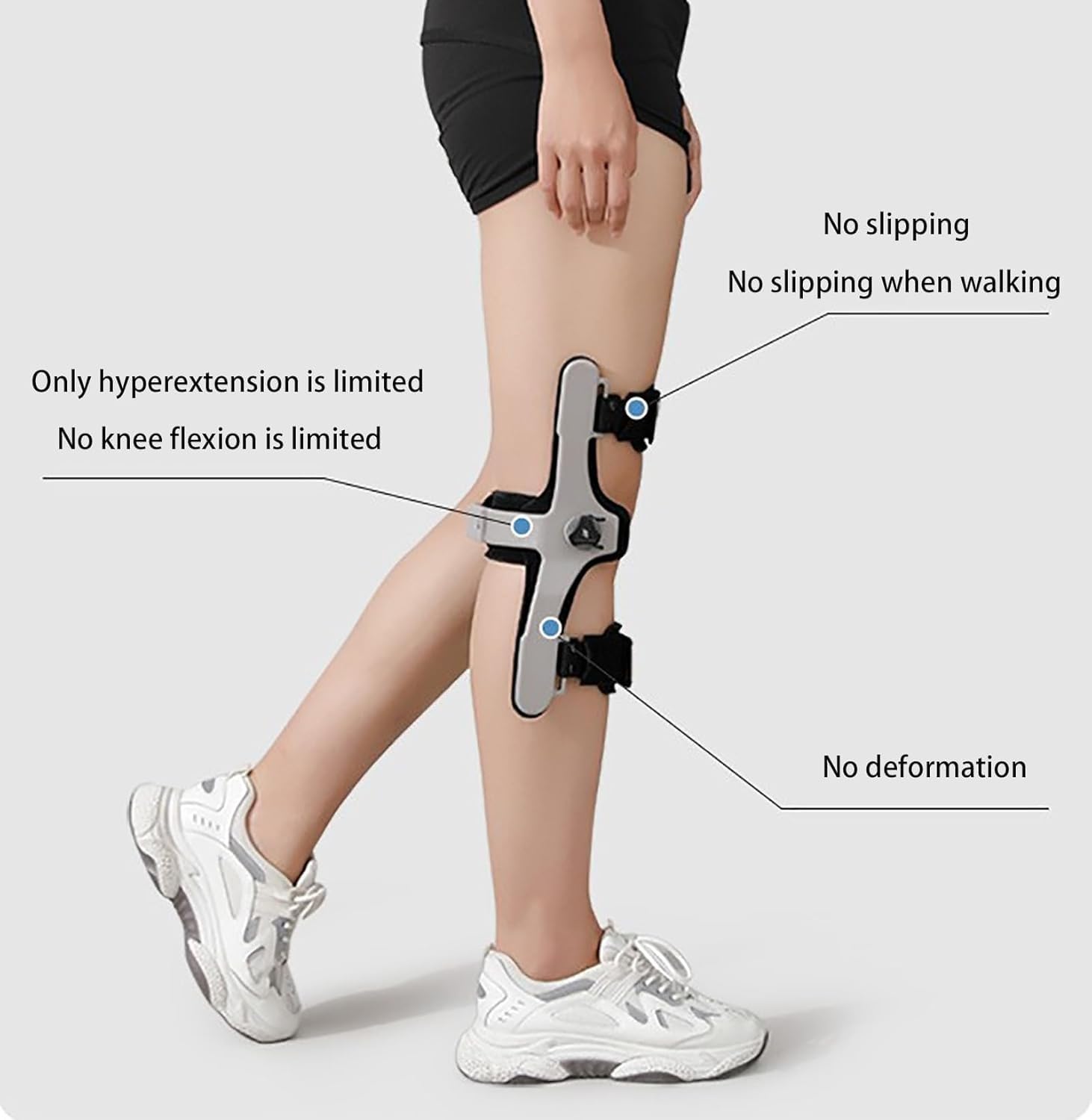 Generisch Verstellbare Knie-Wegfahrsperre, Knie-Hyperextensions-Orthese, Feste Knie-Orthese, Hemiplegische Knie-Abduktions-Fixierungsorthese mit Einstellbarer Dichtheit(Right Knee Black,M)
