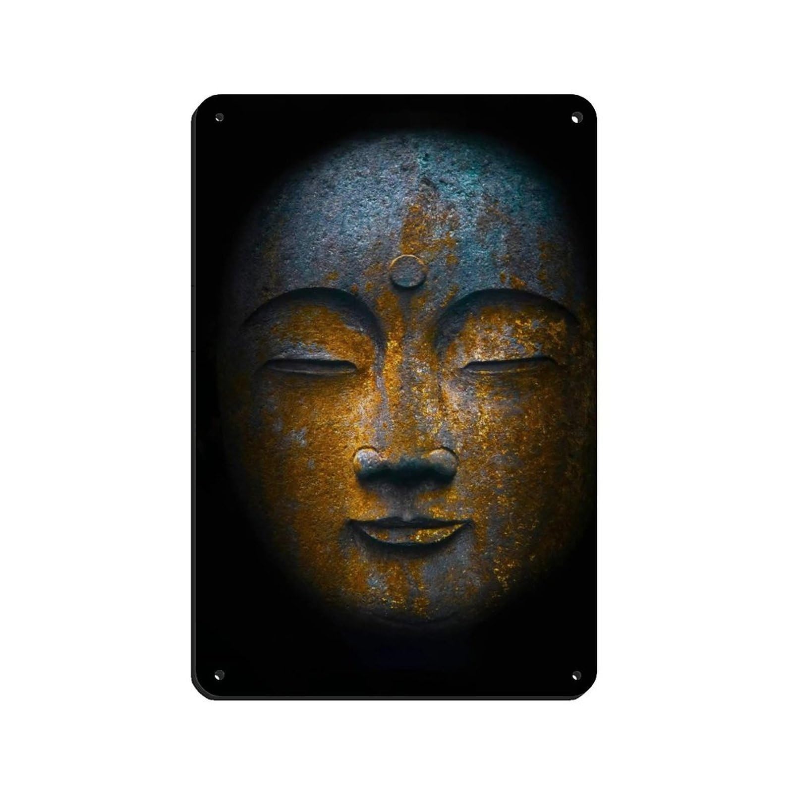 Ancient Buddha Face in Golden Hues – Zen Tin Sign Vintage Metal Pub Club Cafe Bar Home Wall Art Decoration Poster Retro 8x12inch(20x30cm)