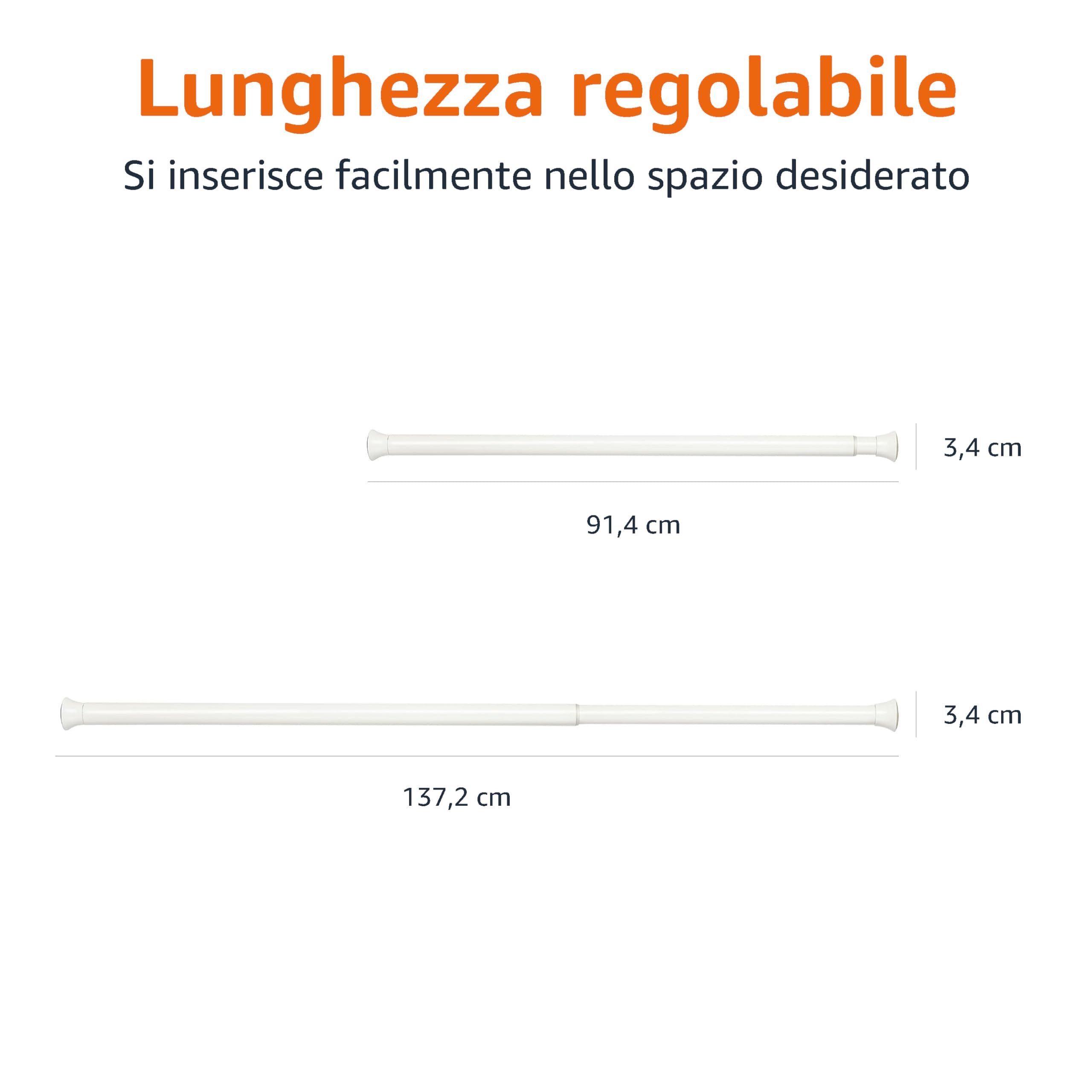 Amazon Basics Bastone regolabile per tenda da doccia, da 91 a 137 cm, bianco