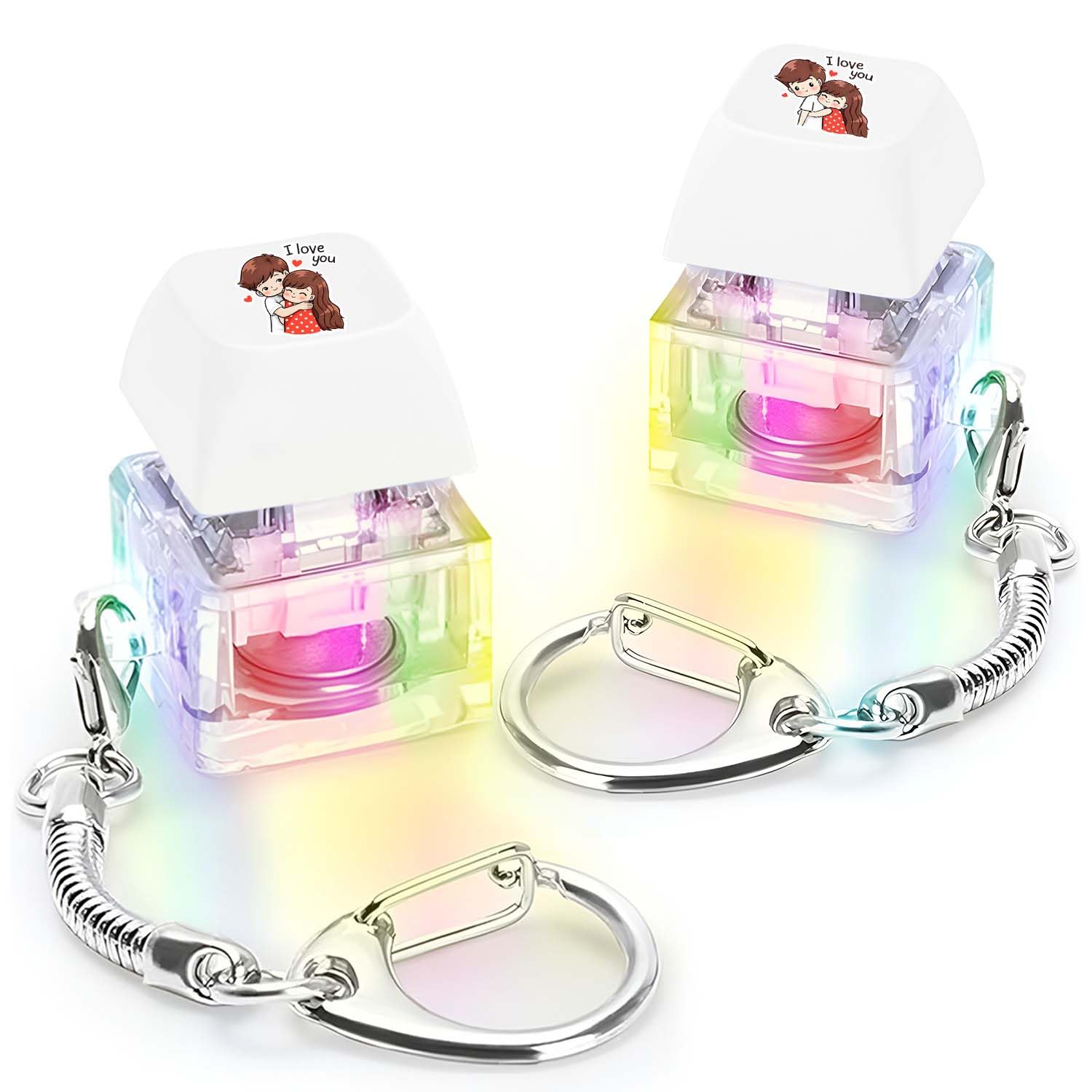4 in 1 Cute Cartoon Lighting Keyboard Fidget Toys Adults Fidget Keyboard Clicker with LED Light Keychain Sensory Toys for Anxiety Stress Relief (2 PC Cute Couple)