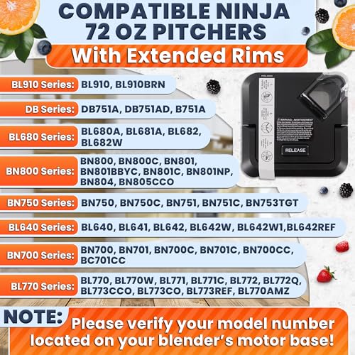 Ninja Blender Top Replacement Lid – Ninja Blender Lid Replacement – Exact Fit for BL640, BL641, BL642, BL770, BL771, BL772, BL773CO, BN801 – 72 OZ Wide Jar Compatible, Secure Seal, Safe, Long-Lasting