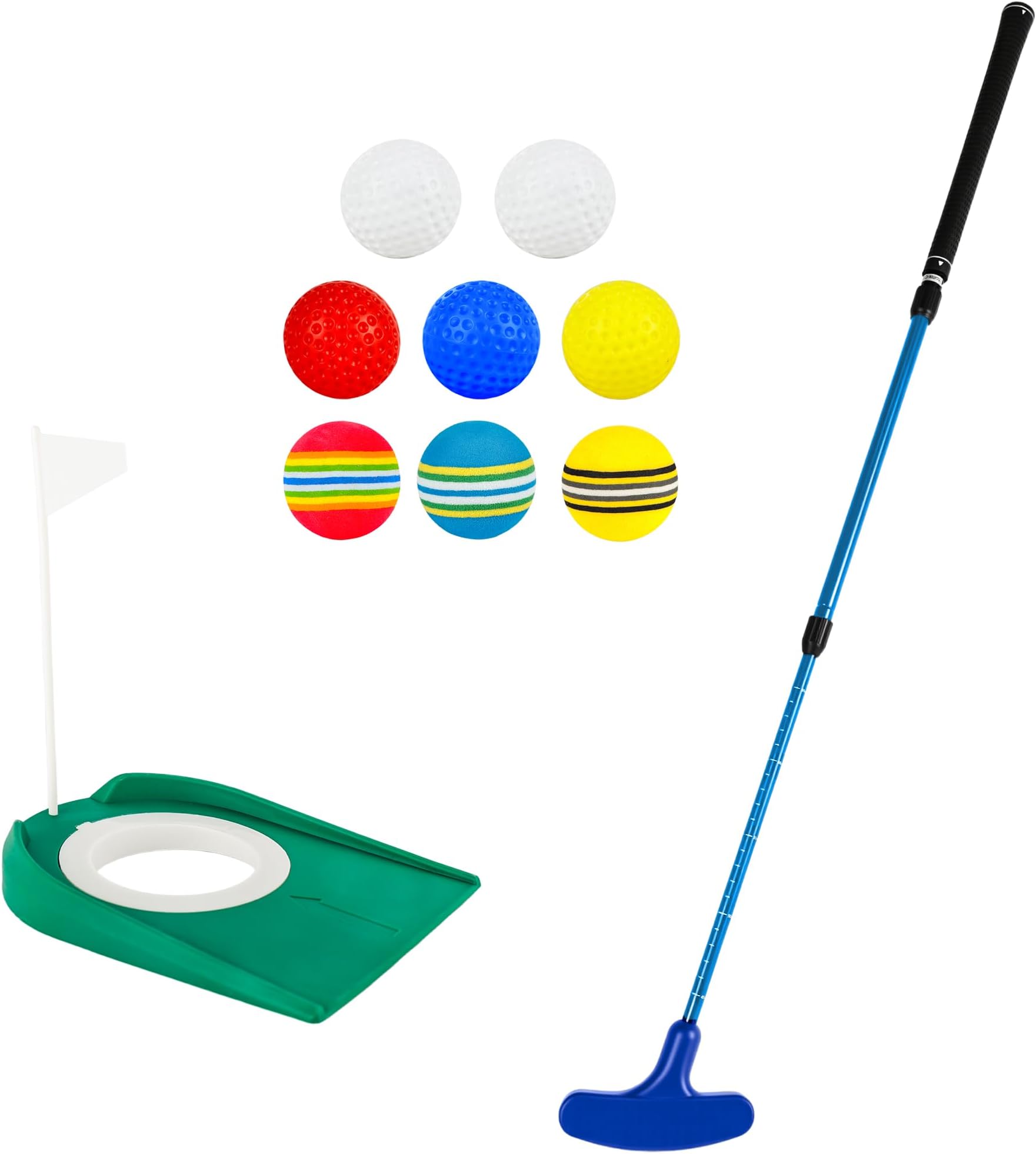 10 Pcs Adjustable Golf Putter Right or Left Handed Two-Way Mini Golf Club Putter with Golf Balls and Flag Cup for Adult Kids Beginner Training