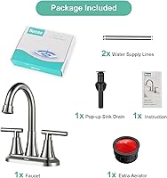 Vista 6 de 4 Inch Bathroom Faucets for Sink 3 Hole, Faucet for Bathroom Sink with Pop-up Drain & Supply Hoses, 2-Handle 360 Swivel Spout Stainless Steel