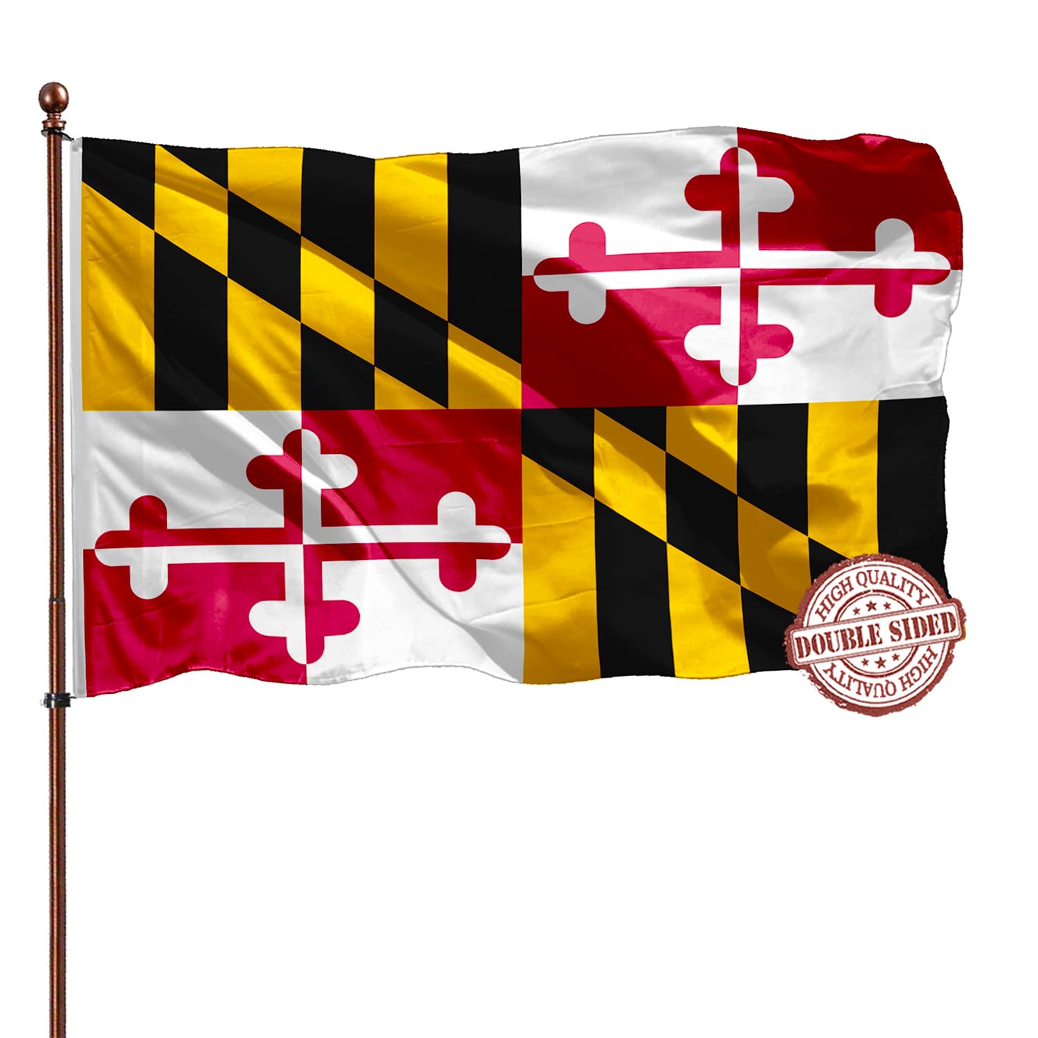 Big Maryland State Flag 3x5 Outdoor Double Sided- 3Ply 240D 4 Rows Stitched- MD State Flag- UV Fade Resistant With Canvas Header & 2 Brass Grommets