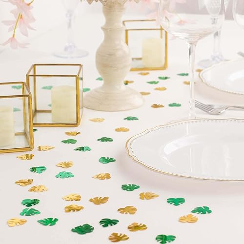 Miniatura 6 de Efavormart - Bolsa 15G  Confeti de mesa tropical de hojas de palmera verde metálico y dorado, hojas de Monstera brillantes, dispersos de fiesta