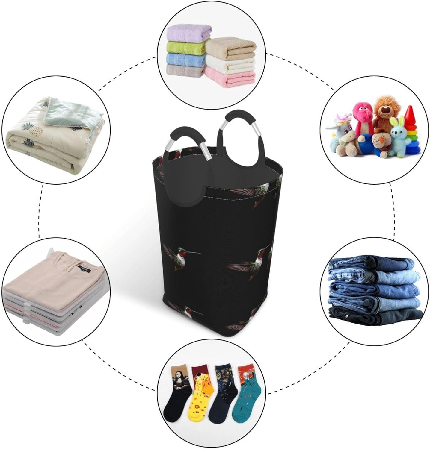 Cute hummingbird Foldable storage bag, 50L capacity, suitable for laundry room, dormitory bedroom, dirty clothes storage basket.