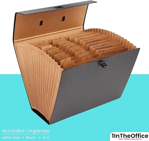 Miniatura 3 de 1InTheOffice Carpetas de archivos expandibles, tamaño carta, organizador de archivos alfabético, 19 bolsillos, índice A-Z, color negro