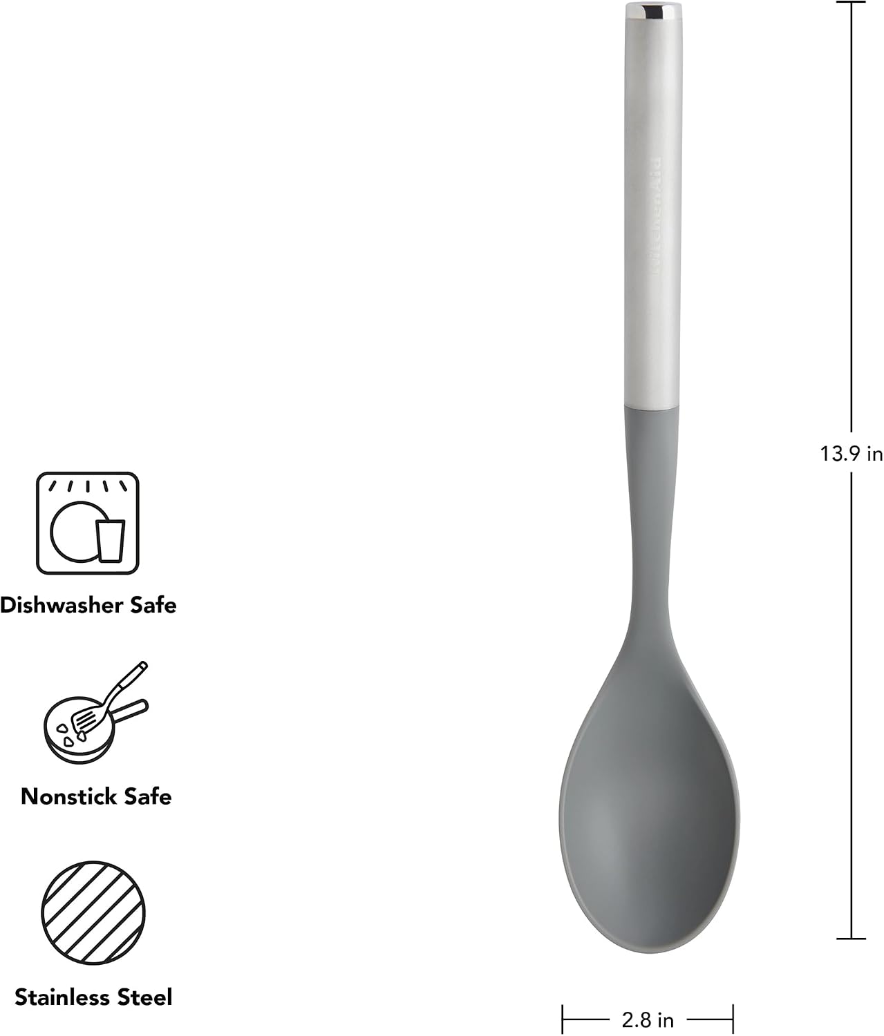 KitchenAid Basting Spoon with Stainless Steel Handle, Nonstick Safe, Ideal for Basting, Stirring, and Serving, Durable and Dishwasher Safe