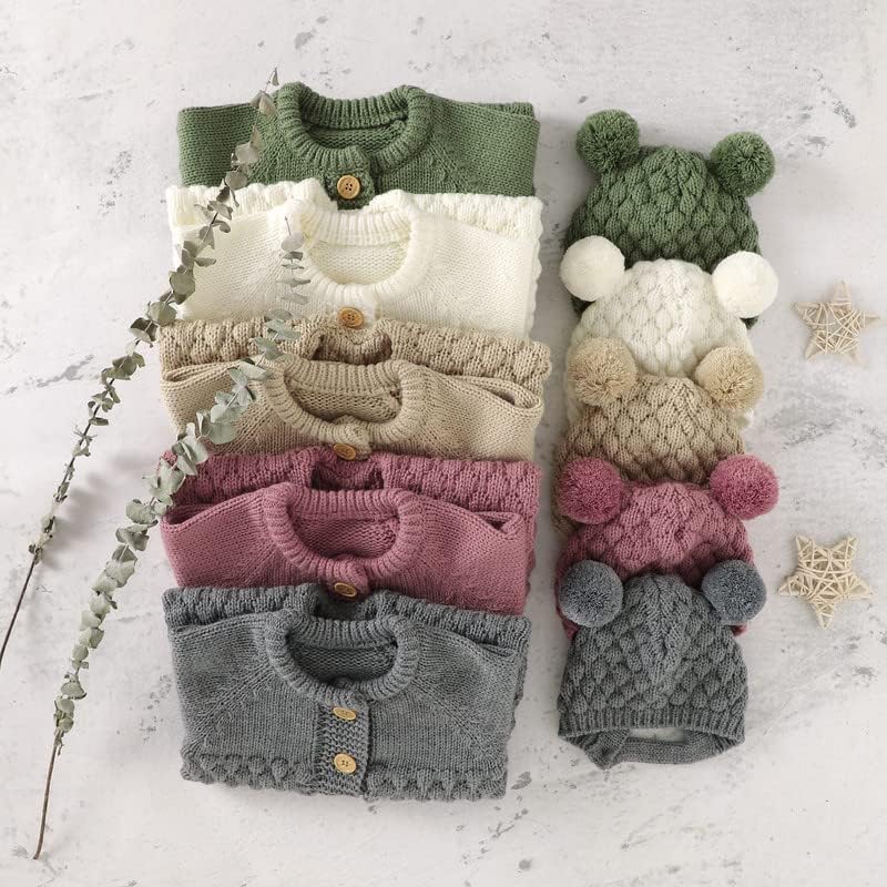 LAWKUL Baby Outfit Cotton Knit Newborn Infant Romper Knitted Longsleeve Sweater Clothes With Warm Hat Set Toddler Boy Girl - Image 7