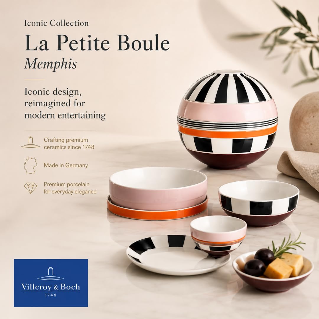 Villeroy & Boch - La petite Boule memphis, vajilla de porcelana, juego de cuencos, 5 piezas. Set de servicio, 14 cm Ø, apto para lavavajillas y microondas, multicolor