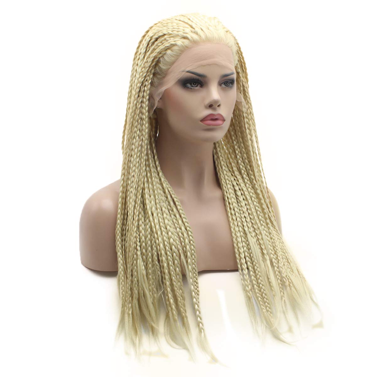 Lushy Synthetic Micro Braided Wigs African American Hair Braiding Styles Long Light Blonde Color Lace Front Wigs