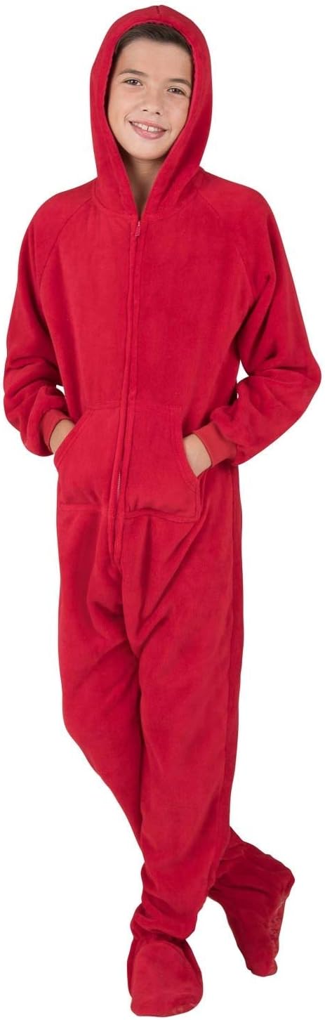 Footed Pajamas - Heatwave Kids Hoodie Chenille One Piece - Kids - Small (Fits 4'2-4'5") Red