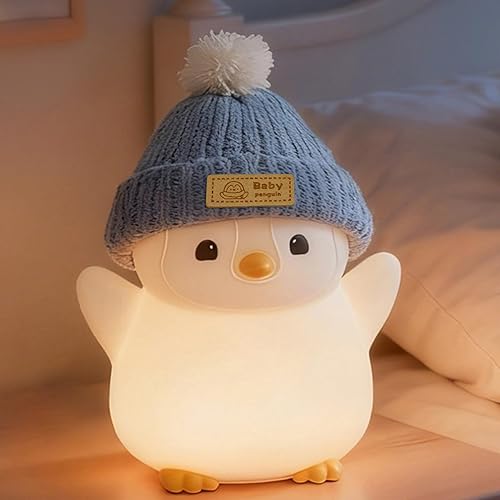 Luz nocturna de pingüino para niños, adorable lámpara de pingüino con sombrero, luz nocturna de silicona de grado alimenticio, recargable,