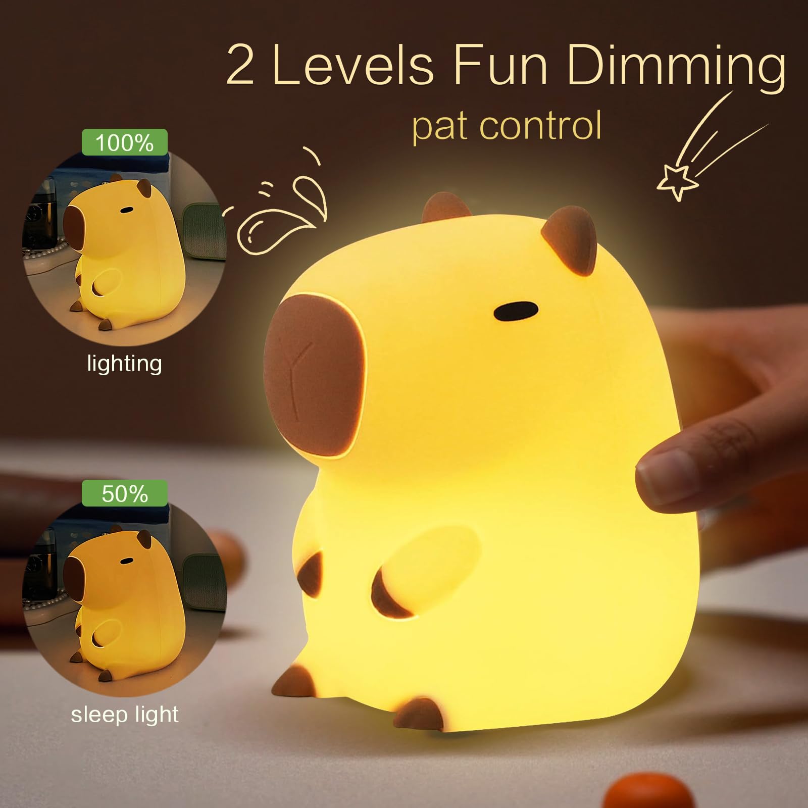 YR YRHH-PET Capybara Süßes Nachtlicht, Squishy Capybara Lampe Neuheit Geschenke Spielzeug, Wiederaufladbares dimmbares Silikon-LED-Nachtlicht für Kinder, lustiges beleuchtetes Capibara