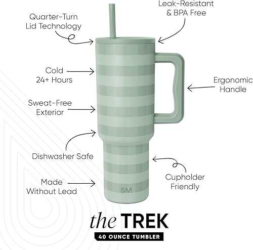 Miniatura 50 de Simple Modern Colección Trek Vaso de 40 fl oz con asa y tapa con popote, botella de agua reutilizable de acero inoxidable, aislada, de viaje, apta