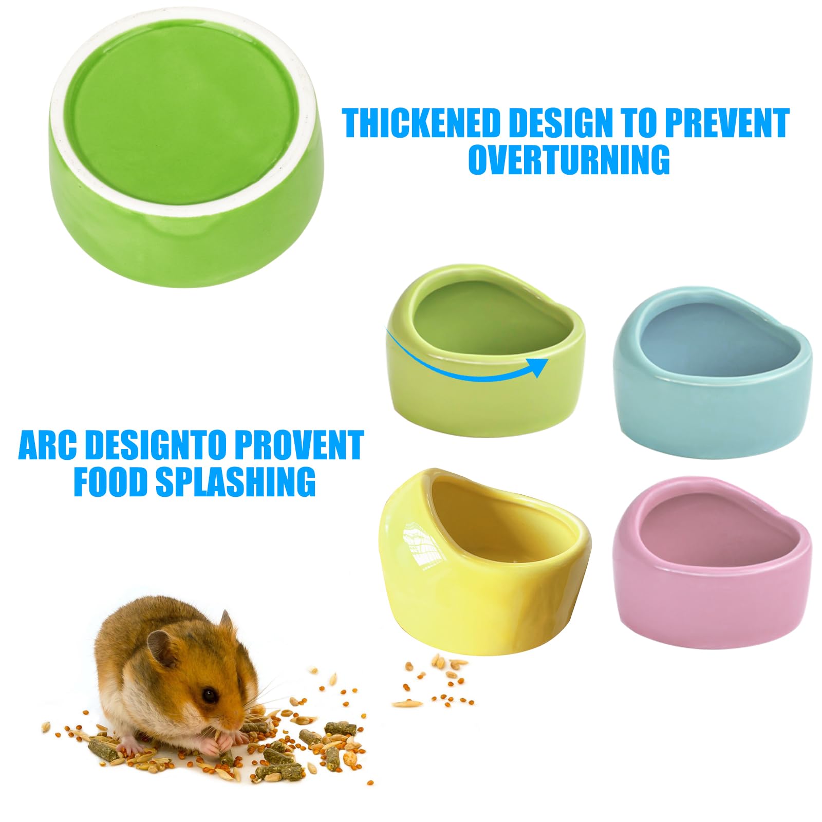 HOMURY Lot de 4 bols en céramique pour petits animaux - Gamelles anti-morsure pour hamsters et cochons d'Inde