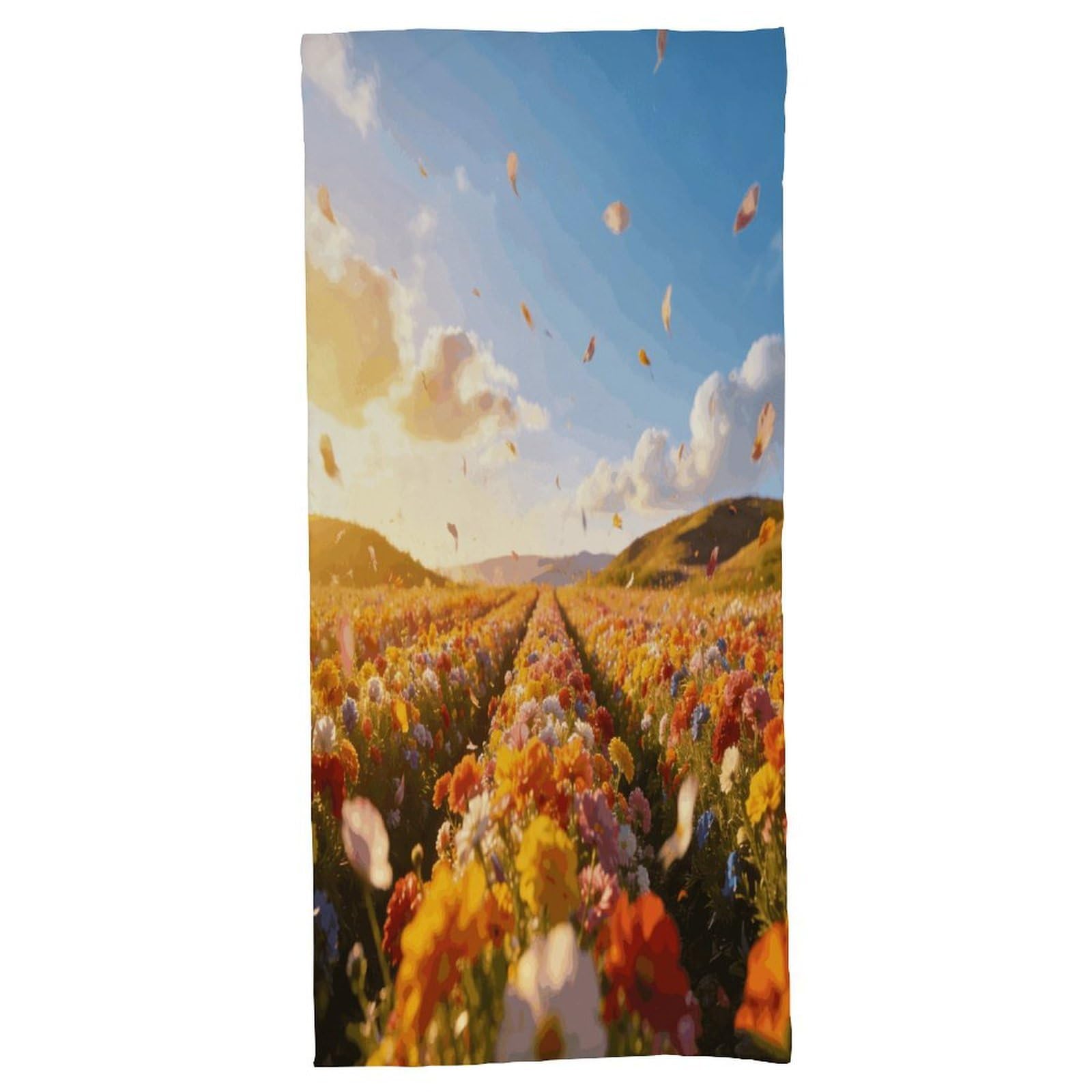 Fodpand Style Spectacular Flower Field Scenery Bath Towel, Highly Absorbent & Quick Drying Beach Towel, Compact & Lightweight Pool Towel For Bathroom, Beach, Pool, Gym, Spa, And Hotel Use
