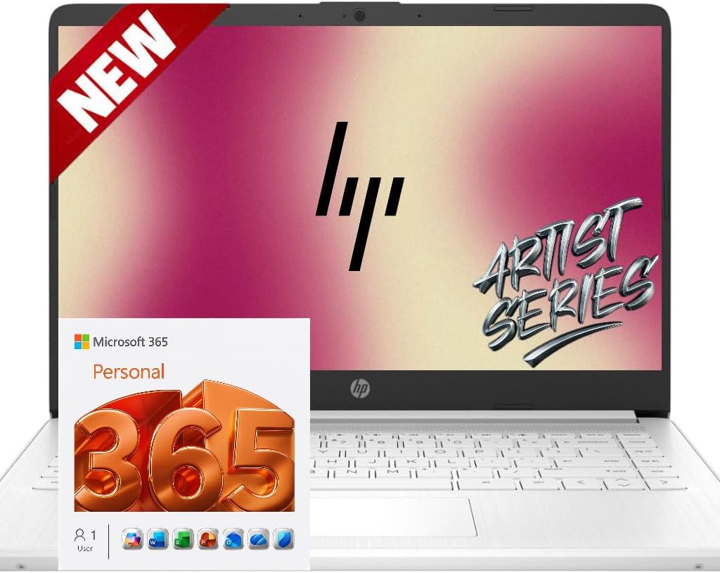 HP Ultrabook Laptop with Copilot AI • 2026 Edition • Microsoft 365 Included • Latest Intel CPU • 8GB RAM • 64GB SSD • Windows 11 • Thin & Portable • w/o Mouse • 14" HD Display • Essential Laptop