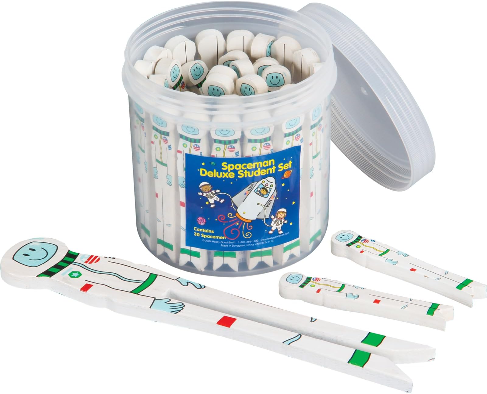 Really Good Stuff Teacher & Student Spaceman Kit – 30 Student Size, 1 Teacher Size With Reusable Storage Container | Writing Spacers For Kids, Learning Tool, Finger Spacing, Classroom Must Haves