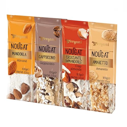 Miniatura 2 de Mezcla clásica de 4 barras de turrón suave, almendra, capuccino, almendras crujientes y amaretto, caramelo delicioso, aperitivo nutritivo. Peso neto