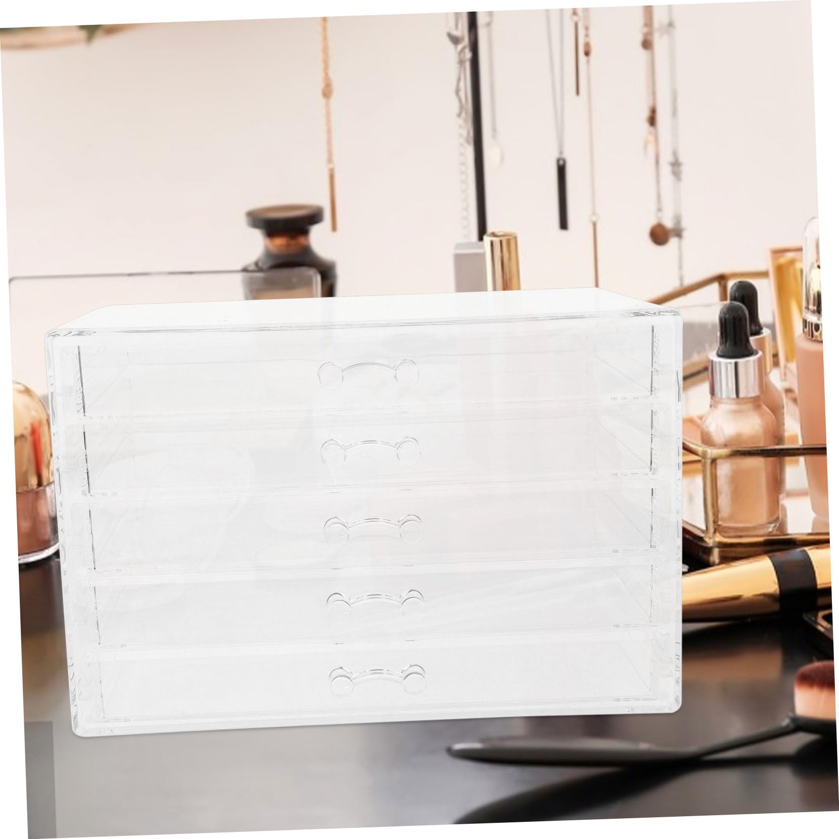 SOLUSTRE Organizador de Maquillaje con 5 Cajones Soporte para Cosméticos Transparente Diseño Compacto para Joyería y Lápices Labiales Organizador de Escritorio para Tocador