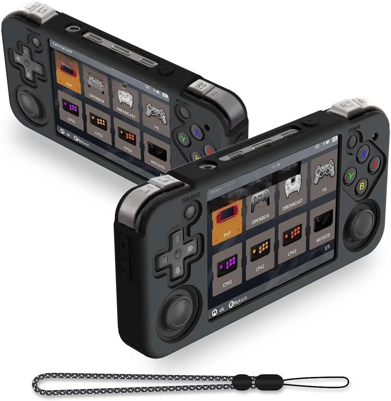 – Azonee for Rg35xx H Silicone Protective Case, Soft Case Compatible for Anbernic Rg35xx H, Retro Handheld Game Console Accessories, Silicone Case with Black Lanyard (Black)