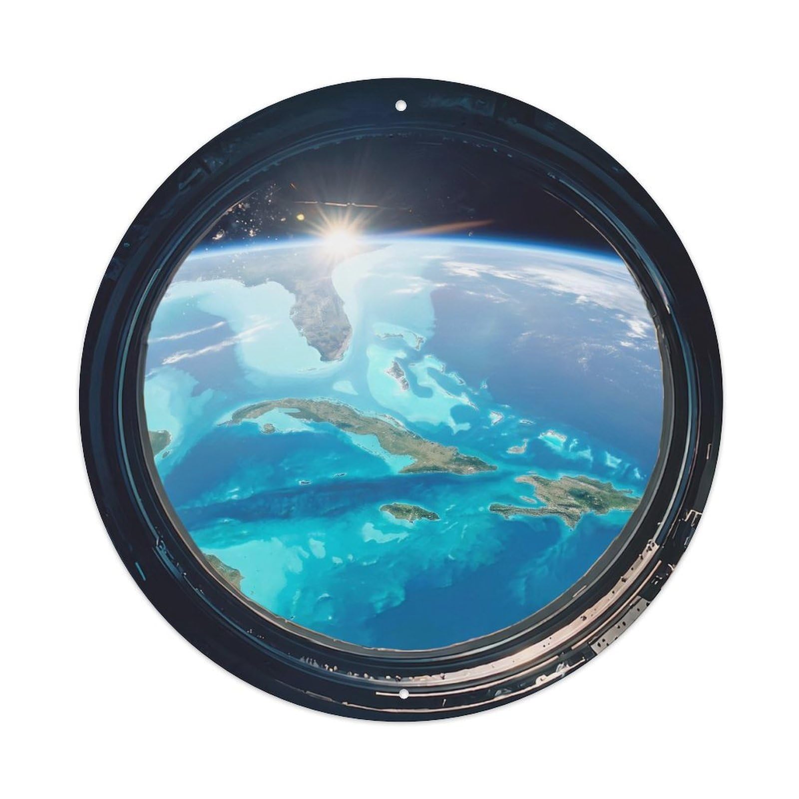 Metal Tin Sign Earth Caribbean Islands from Space Station Porthole