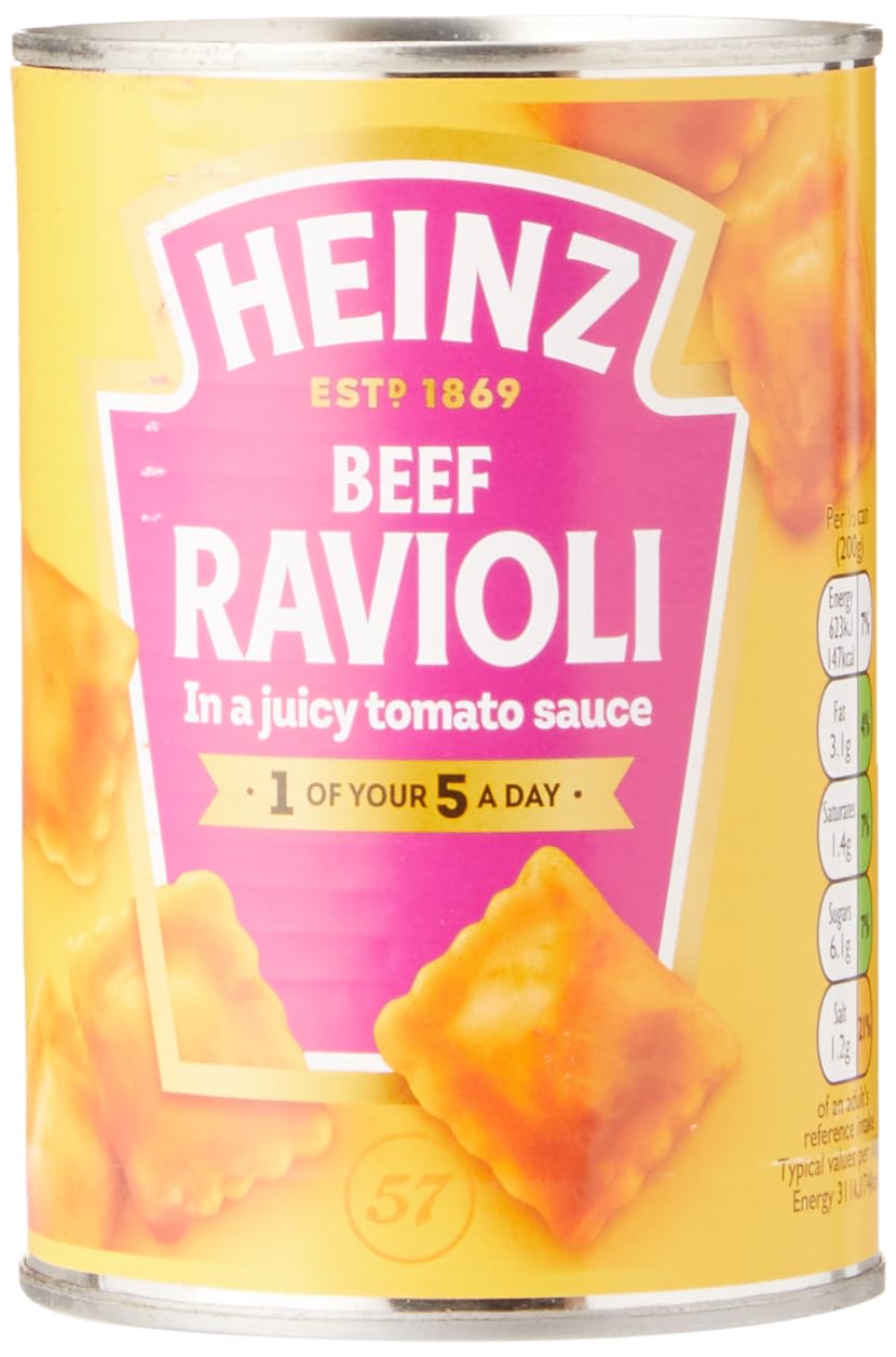 HEINZ Lot de 6 raviolis de bœuf, 400 g (lot de 6) – Ravioli de pâtes fraîchement fabriquées dans une sauce tomate juteuse
