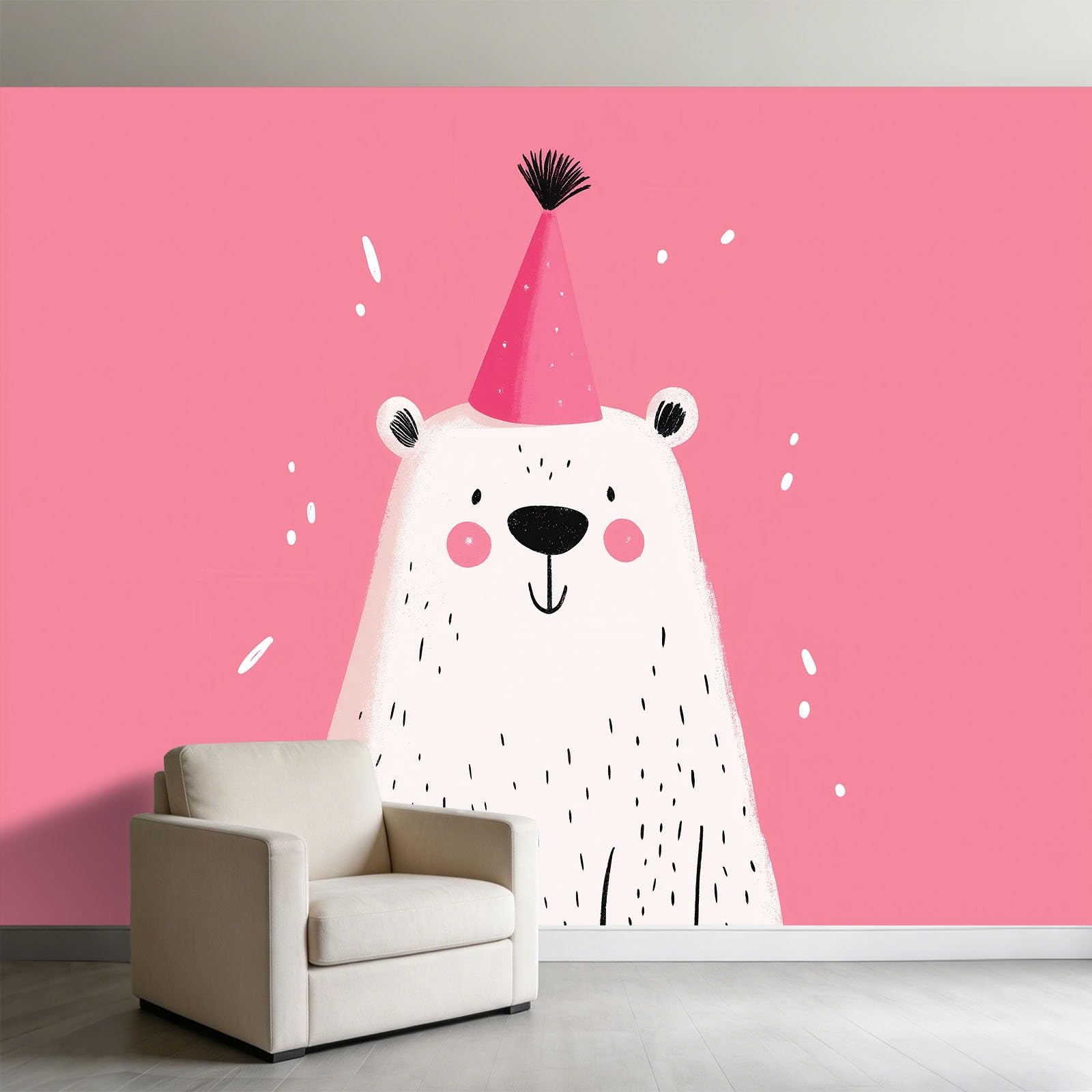Générique Panoramiczna tapeta 200 x 140 cm szczęśliwy miś z kreskówki włóknina XXL fototapeta dekoracja ścienna gobelin salon sypialnia - tapeta Trompe l'eil efekt 3D, różowa